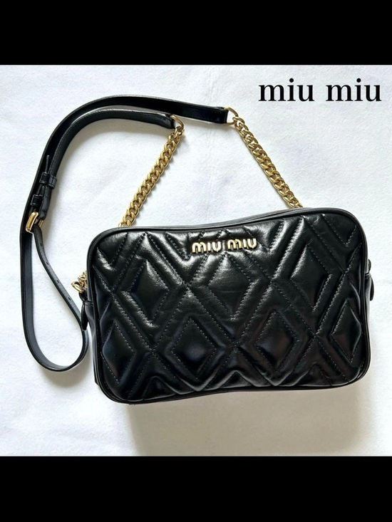 Miu Miu Handbags - Miu Miu Black Quilted Camera Bag with Gold Chain Accent